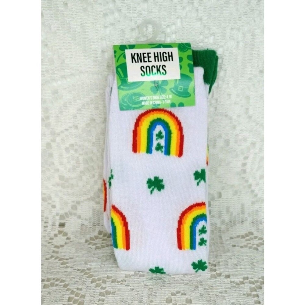 Rainbow Socks size 4-10 Rainbow Shamrock Luck Knee High